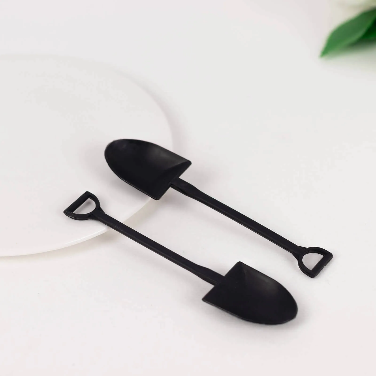 100 Pack Black Mini Shovel Plastic Dessert Spoons, Disposable Ice Cream Spoons - 4.5"