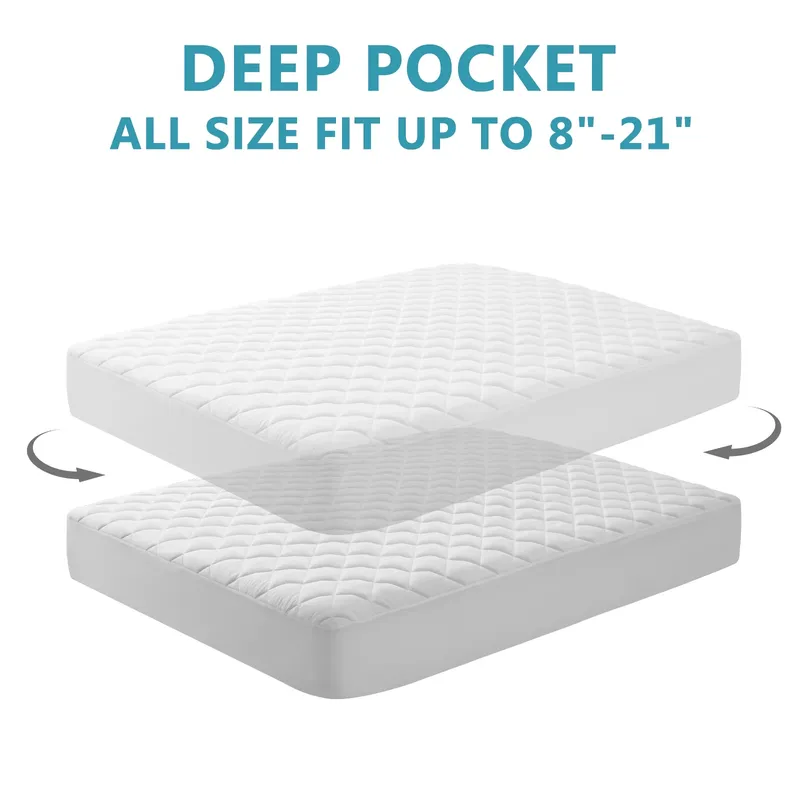 100% Waterproof Fitted Mattress Protector, Deep Pocket Fitted 8" - 21", Breathable & Noiseless