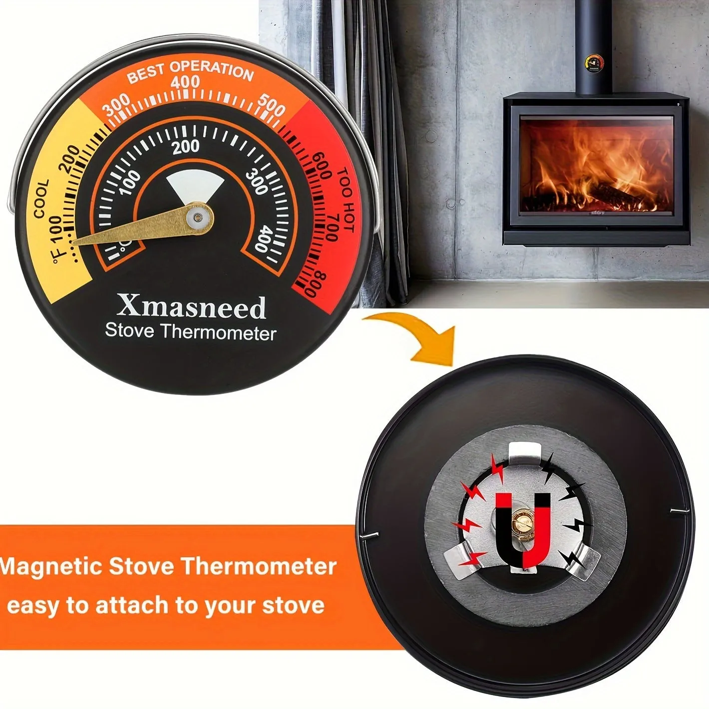 1pc Magnetic Wood Stove Thermometer Prevent Stove Fan Overheat