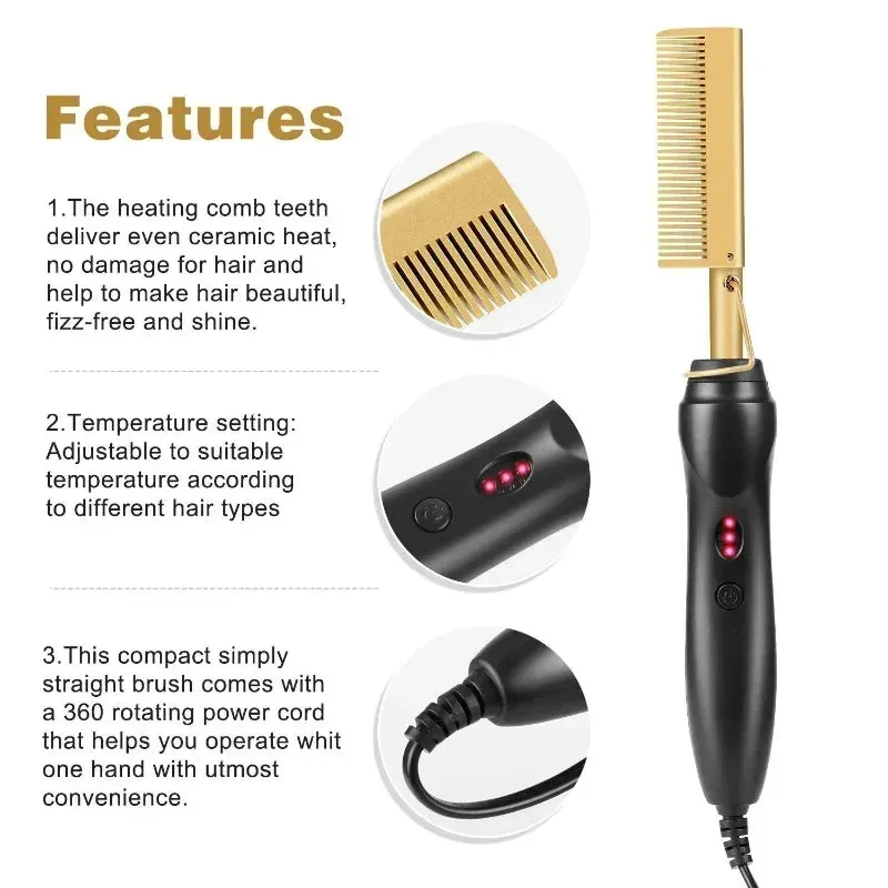 2 in 1 Electric Hot Heating Comb Hair Straightener Curler Wet Dry Hair Iron Straightening Brush Hair Styling Tool