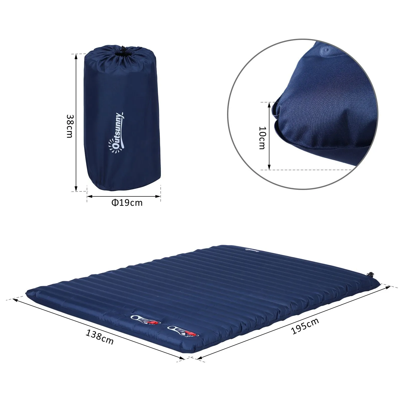 2 Person Camping Inflating Sleeping Mat Inflatable Mattress Ultralight Folding Bed Portable Air Bed for Outdoor Backpacking Hiking Travel - Blue