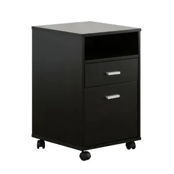 25 Inch 2 Drawer Wood File Cabinet, Printer Stand with Open Cubby , Rolling Caster Wheels, Dark Brown