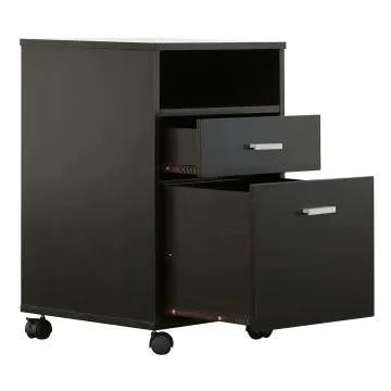 25 Inch 2 Drawer Wood File Cabinet, Printer Stand with Open Cubby , Rolling Caster Wheels, Dark Brown