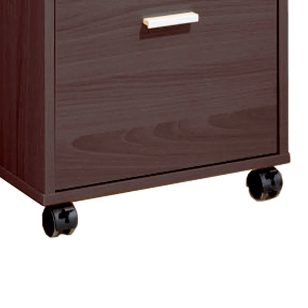 25 Inch 2 Drawer Wood File Cabinet, Printer Stand with Open Cubby , Rolling Caster Wheels, Dark Brown