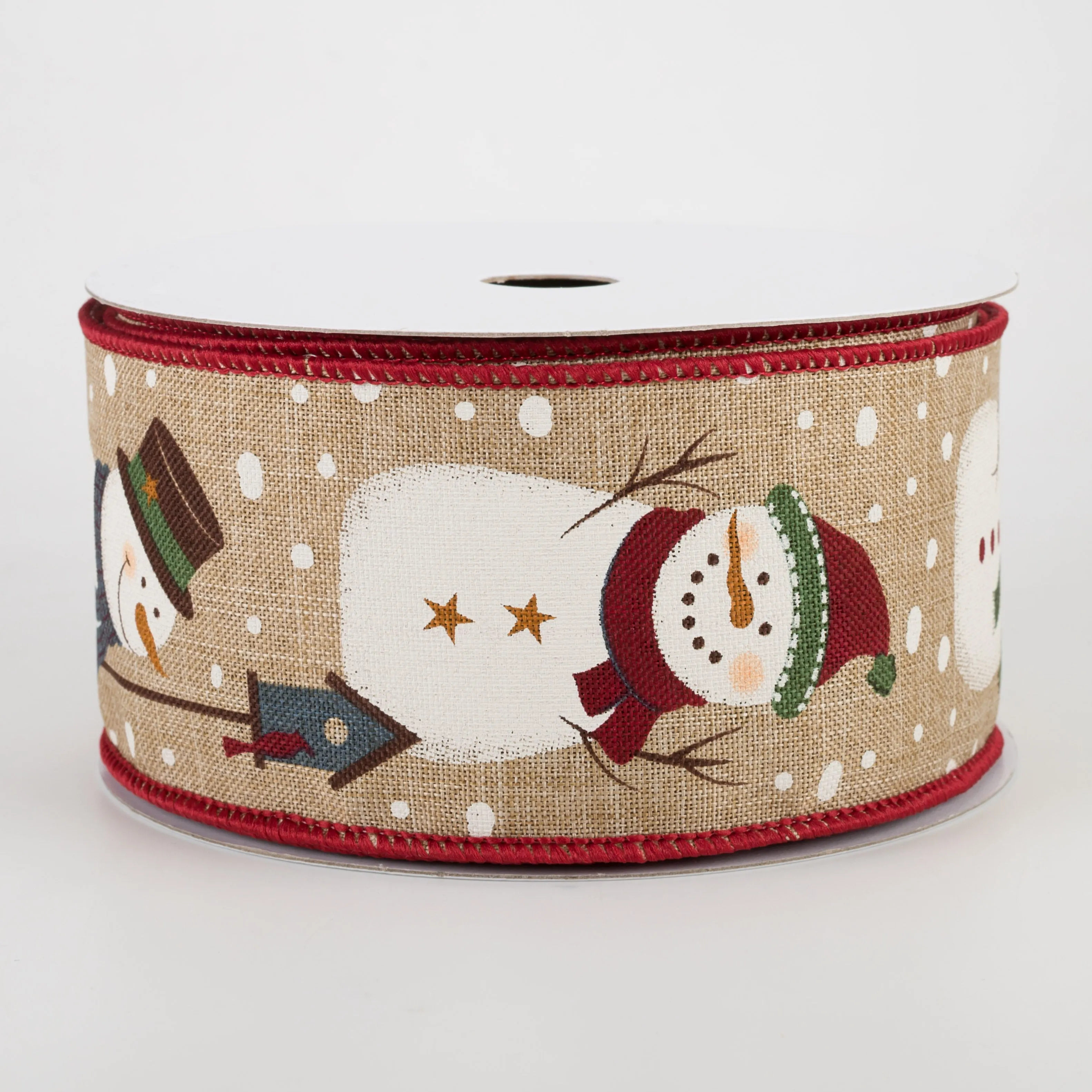 2.5" Rustic Snowmen Ribbon: Light Beige (10 Yards)