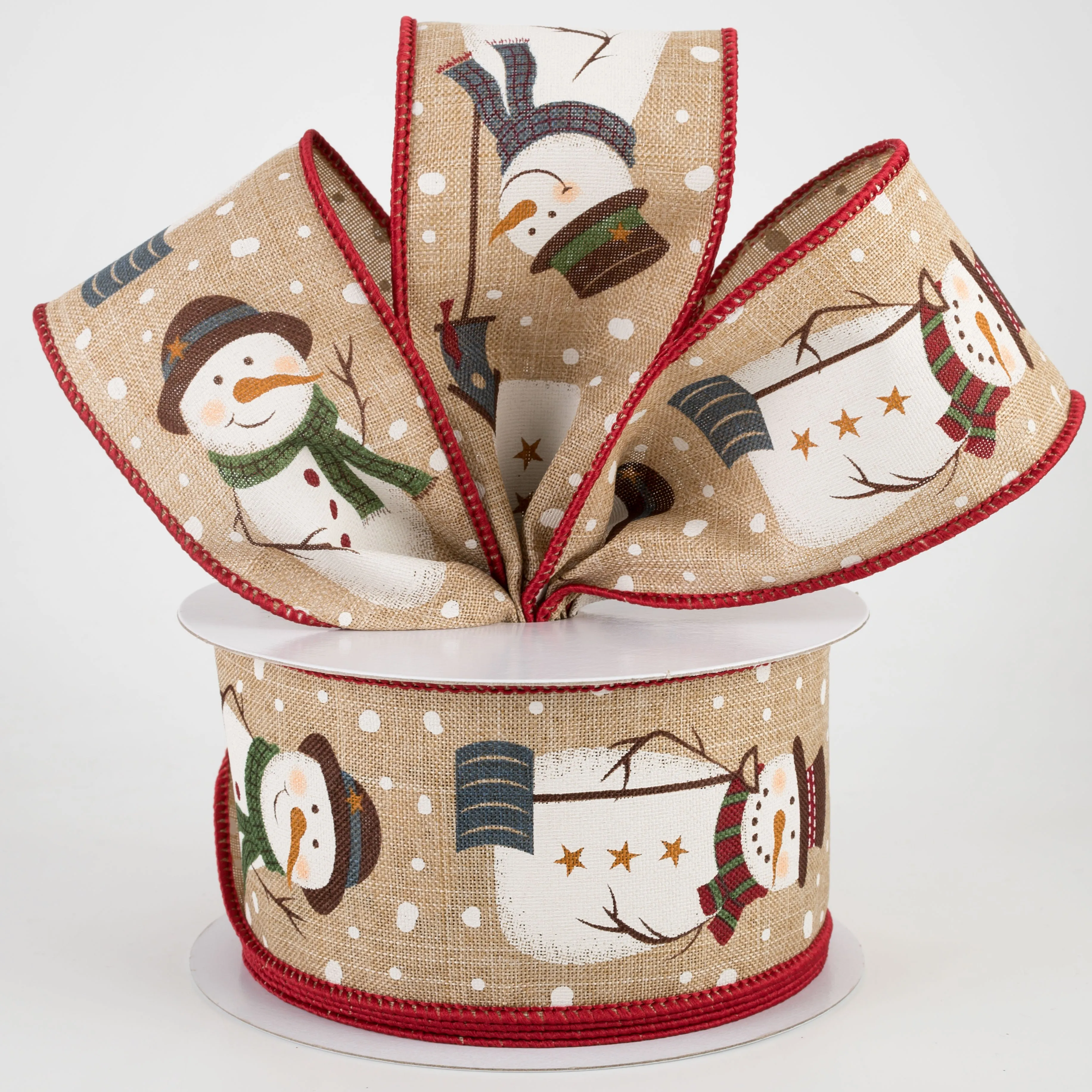 2.5" Rustic Snowmen Ribbon: Light Beige (10 Yards)