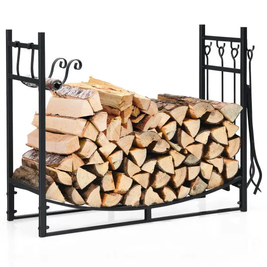 36 Inch Fireplace Log Holder with Kindling Holders and Shovel