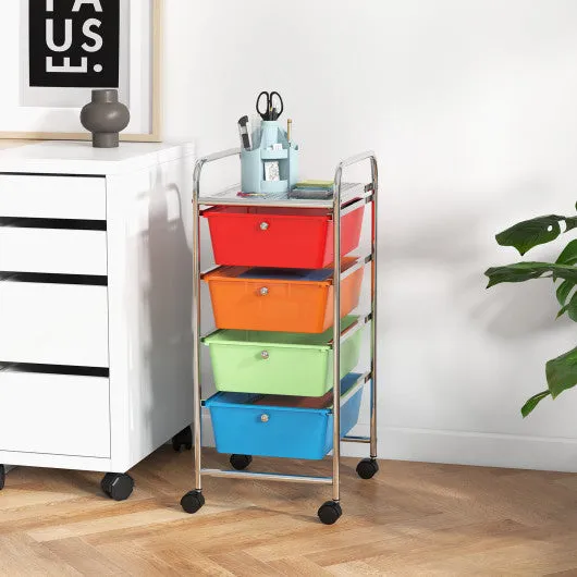 4-Drawer Cart Storage Bin Organizer Rolling with Plastic Drawers-Transparent Multicolor