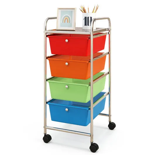 4-Drawer Cart Storage Bin Organizer Rolling with Plastic Drawers-Transparent Multicolor