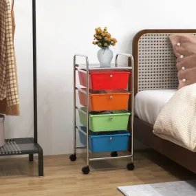 4-Drawer Cart Storage Bin Organizer Rolling with Plastic Drawers-Transparent Multicolor