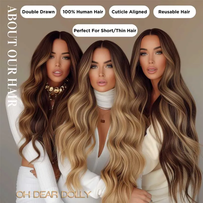 #4/8 Santorini Highlighted｜Luxury Russian Remy Human Hair, Double Drawn, Tape Extensions