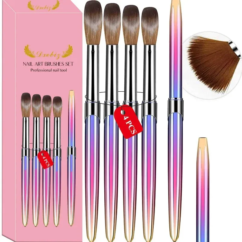 4pcs 100% Genuine Kolinsky Acrylic Nail Brush Set