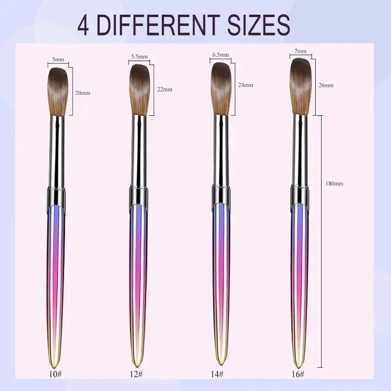 4pcs 100% Genuine Kolinsky Acrylic Nail Brush Set