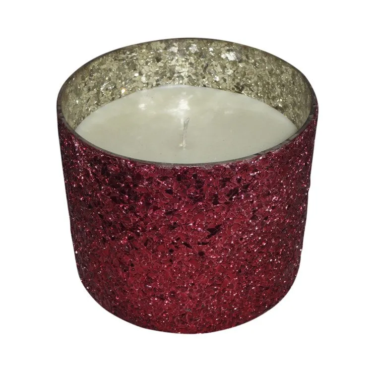 5" Crackled Glass Candle Holder with 26 oz Candle - Red