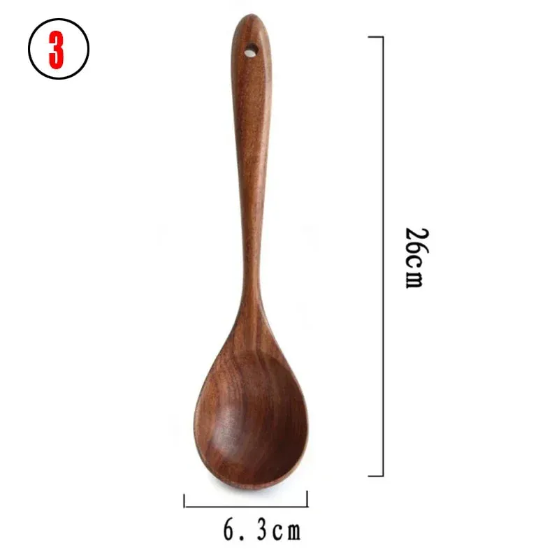 7-Piece Teak Natural Wood Tableware Set | Cooking Spoons & Kitchen Tool Kit