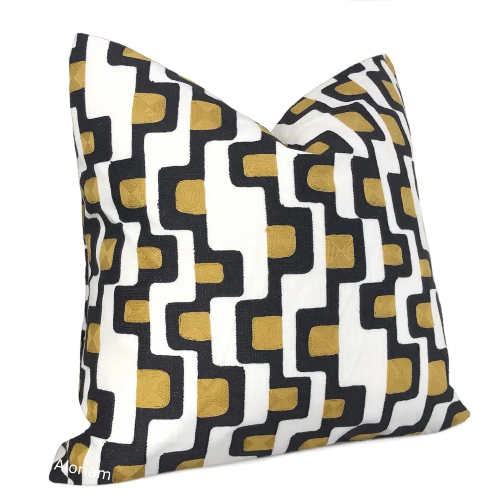 Aldo Black Gold White Mid-Century Modern Embroidered Pillow Cover