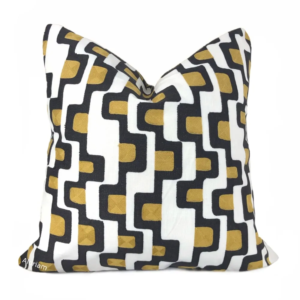 Aldo Black Gold White Mid-Century Modern Embroidered Pillow Cover