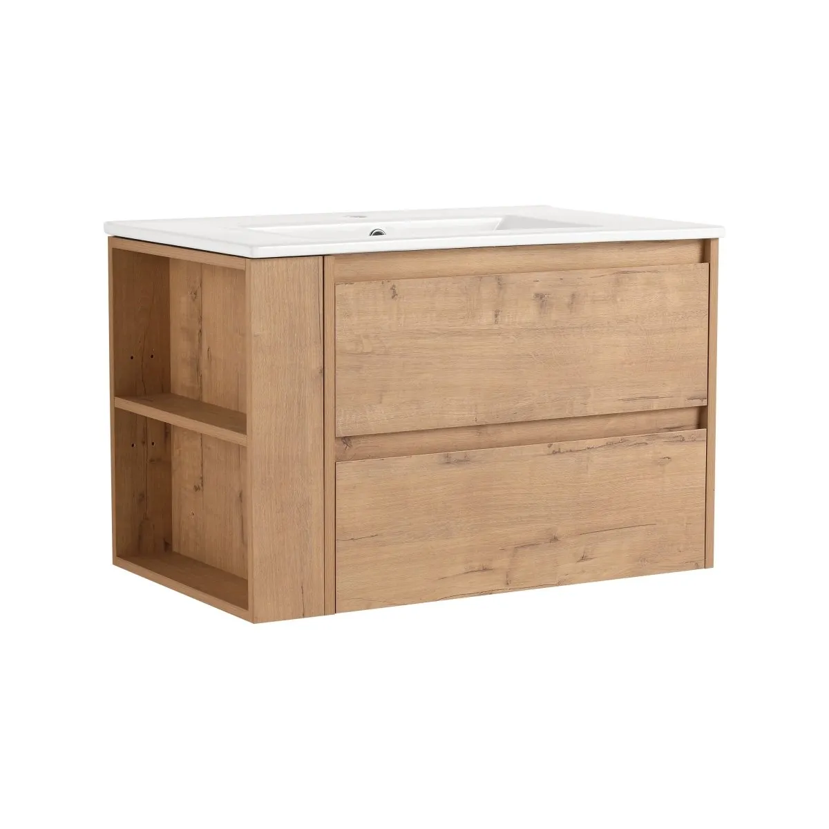 Allsumhome 30" Wall Mounting Floating Bathroom Vanity With Ceramic Sink,Imitative Oak Finish,2-Soft Close Drawer