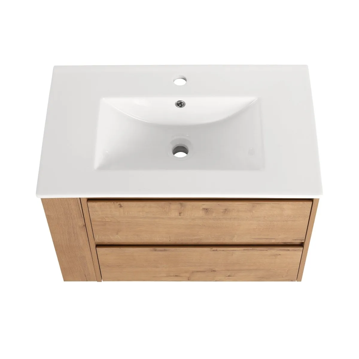 Allsumhome 30" Wall Mounting Floating Bathroom Vanity With Ceramic Sink,Imitative Oak Finish,2-Soft Close Drawer