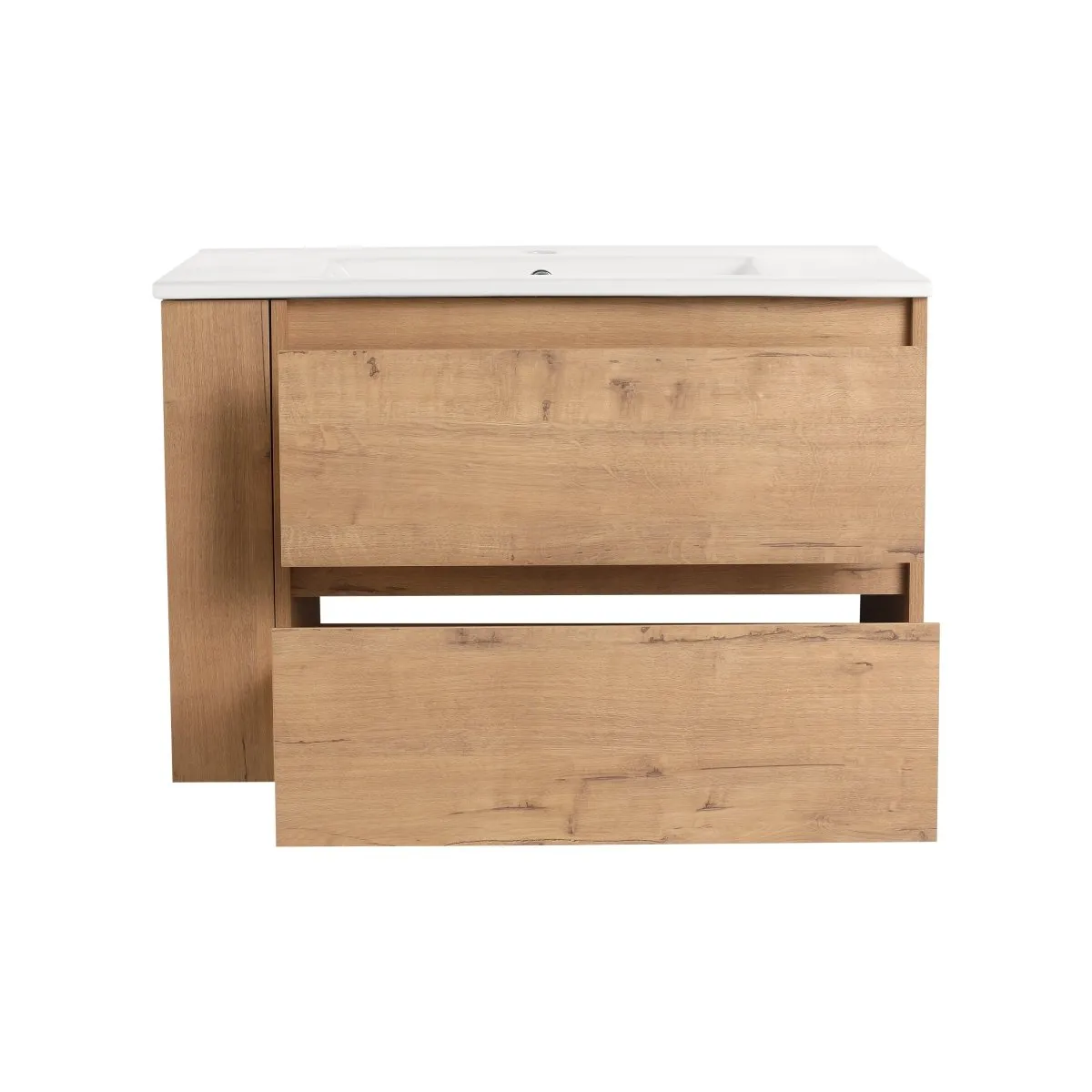 Allsumhome 30" Wall Mounting Floating Bathroom Vanity With Ceramic Sink,Imitative Oak Finish,2-Soft Close Drawer