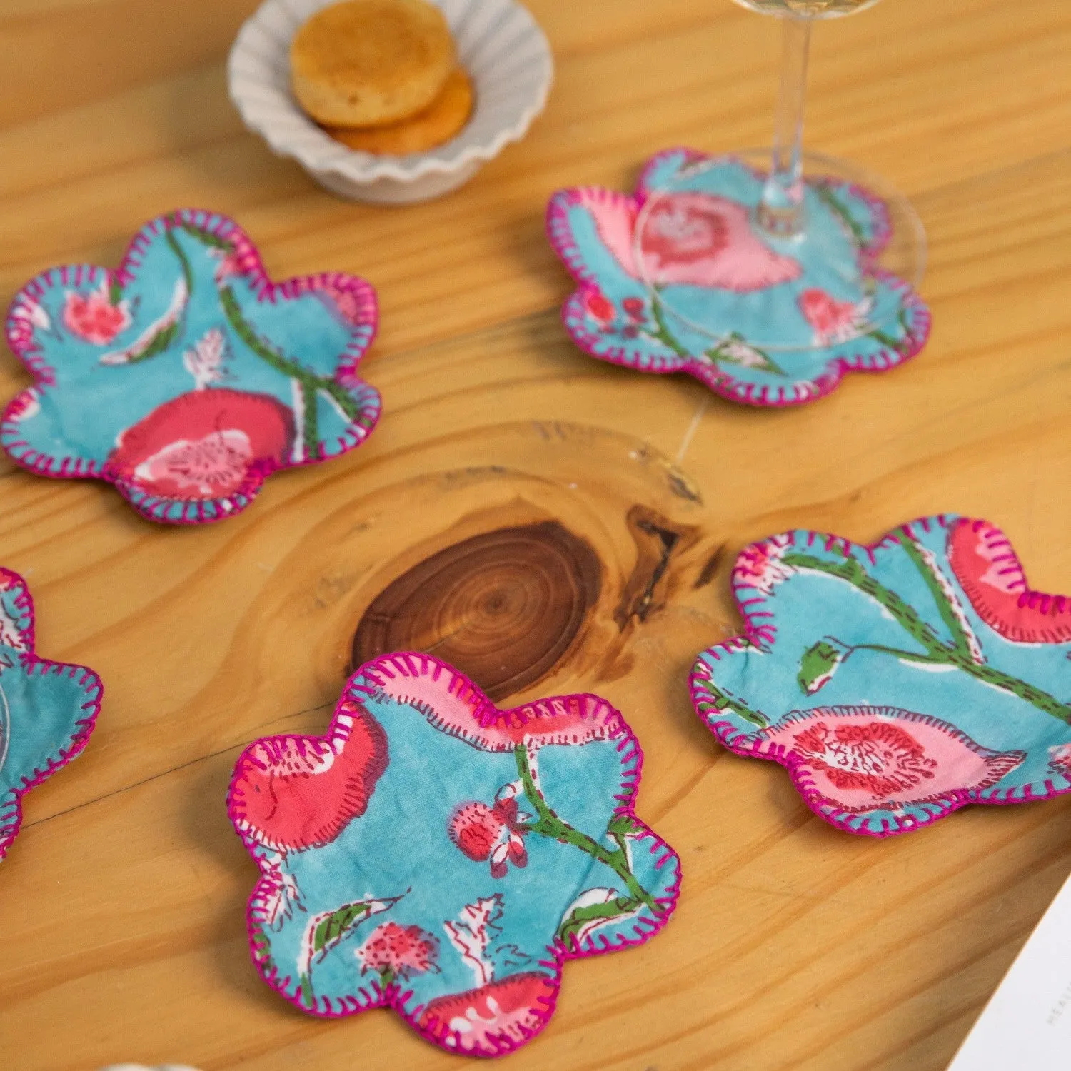 Aqua Flower Shape Coaster Set of 6