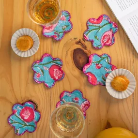 Aqua Flower Shape Coaster Set of 6