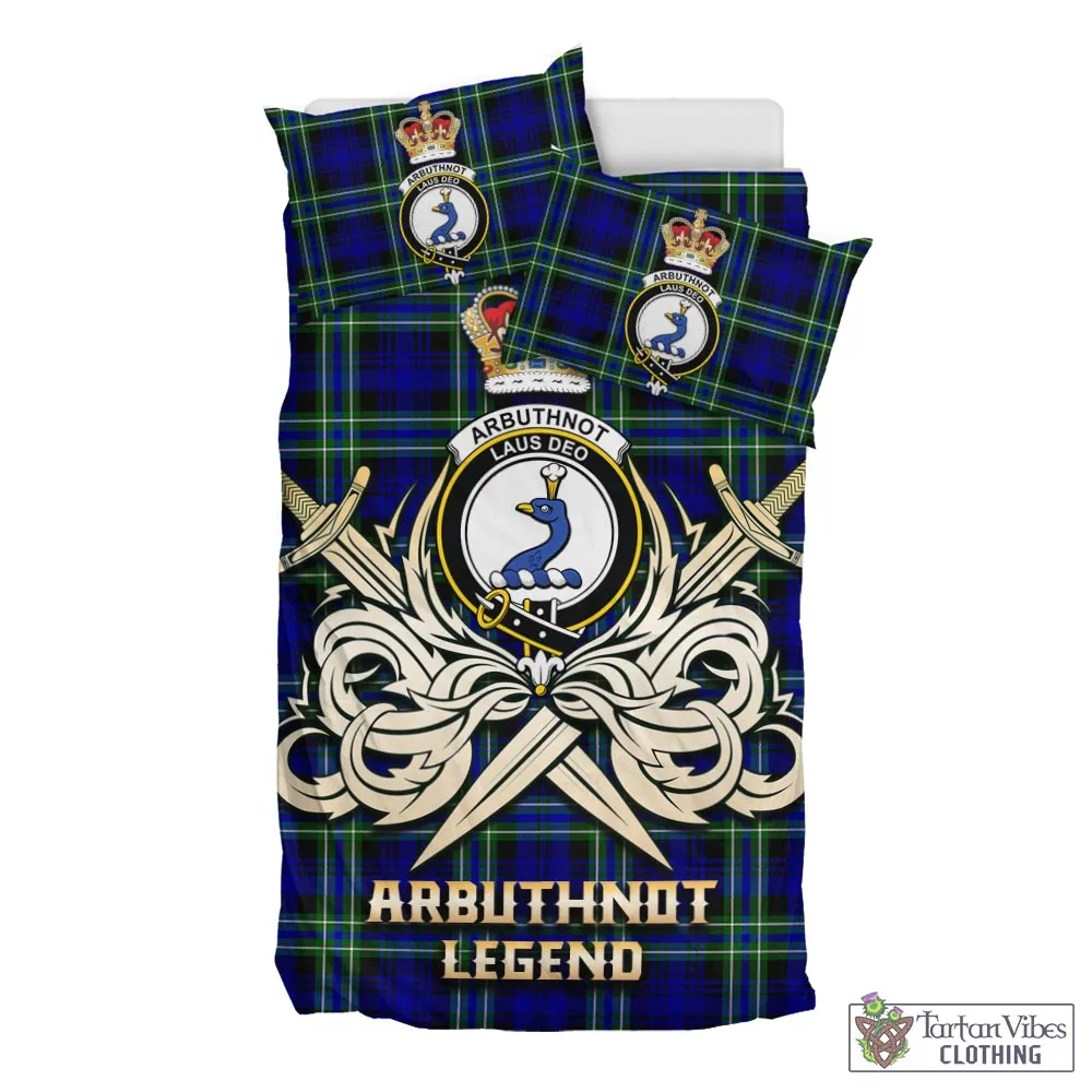 Arbuthnot Modern Tartan Bedding Set with Clan Crest and the Golden Sword of Courageous Legacy