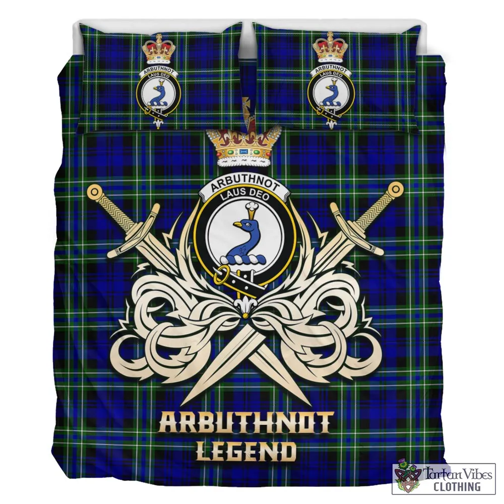 Arbuthnot Modern Tartan Bedding Set with Clan Crest and the Golden Sword of Courageous Legacy