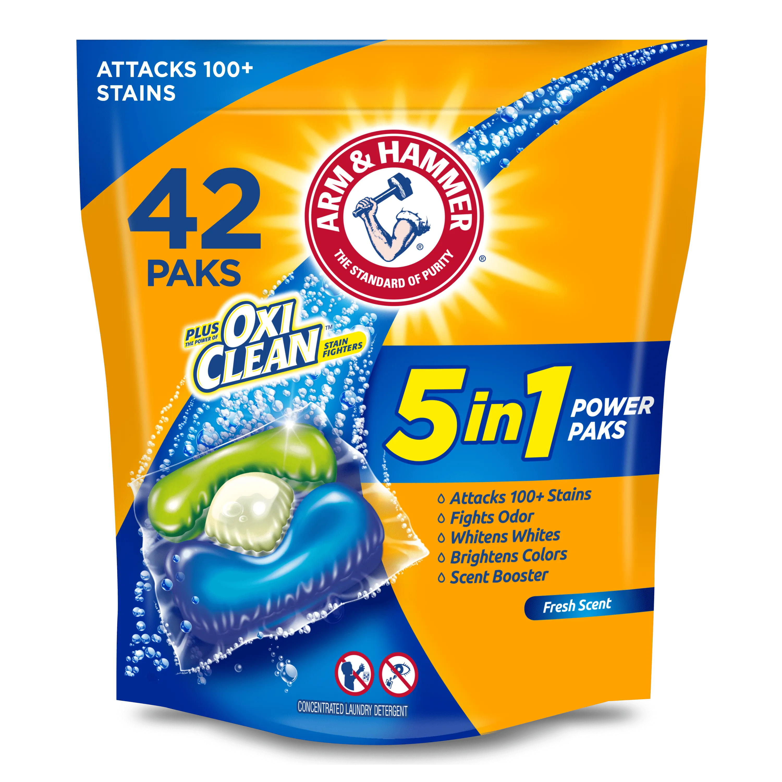 Arm & Hammer Plus OxiClean 5-in-1 Laundry Detergent Power Paks, 42 Count (Packaging may vary)