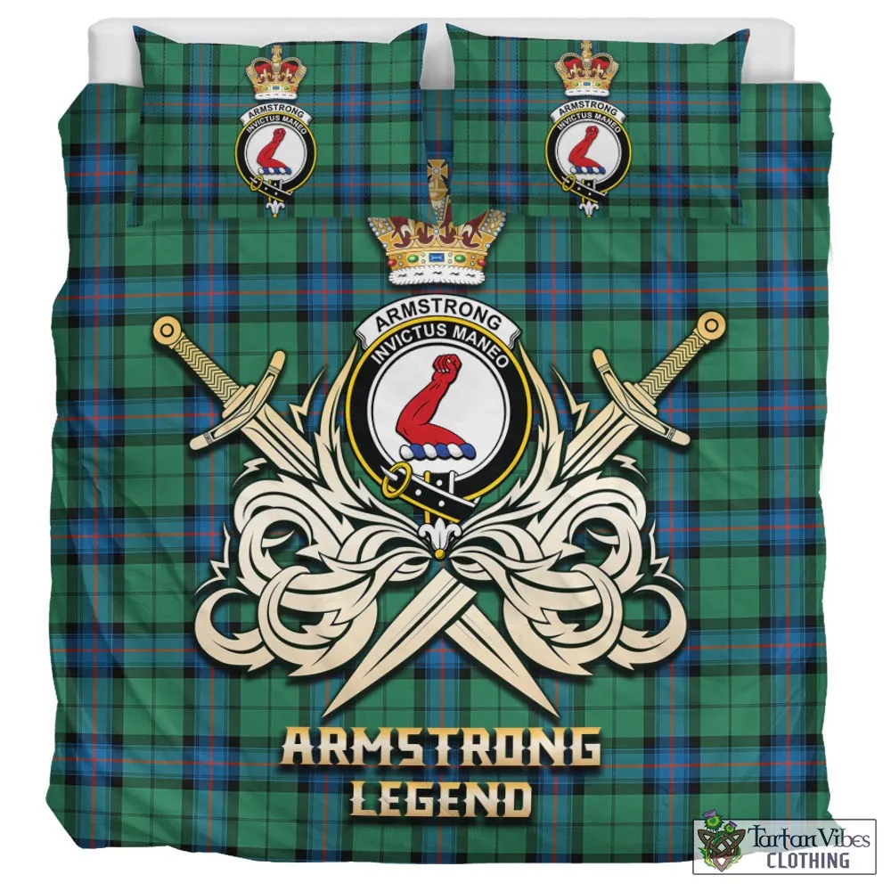 Armstrong Ancient Tartan Bedding Set with Clan Crest and the Golden Sword of Courageous Legacy