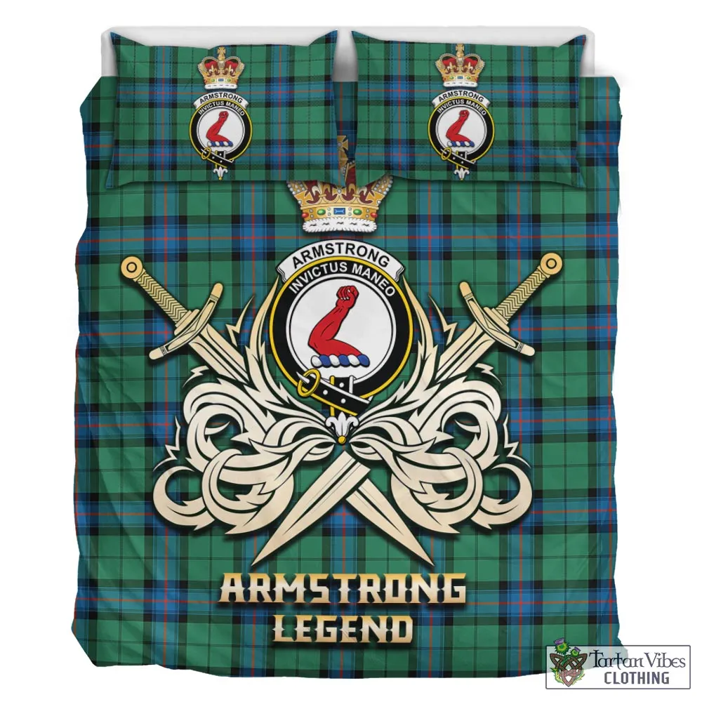 Armstrong Ancient Tartan Bedding Set with Clan Crest and the Golden Sword of Courageous Legacy