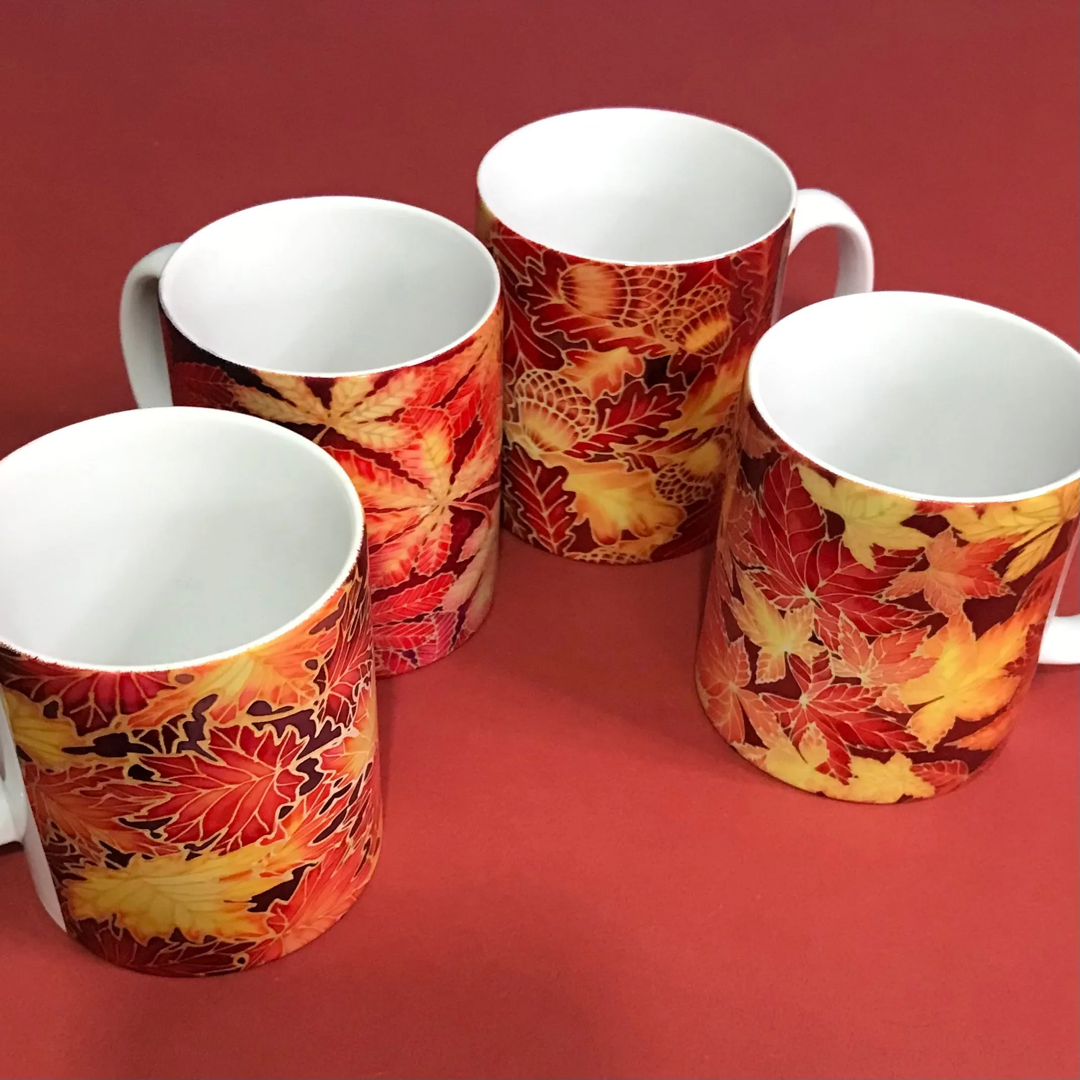 Autumn Leaves Set of 4 Mugs or Mug and Coaster Box Sets - Red Mug Set - Autumn Mug Gift