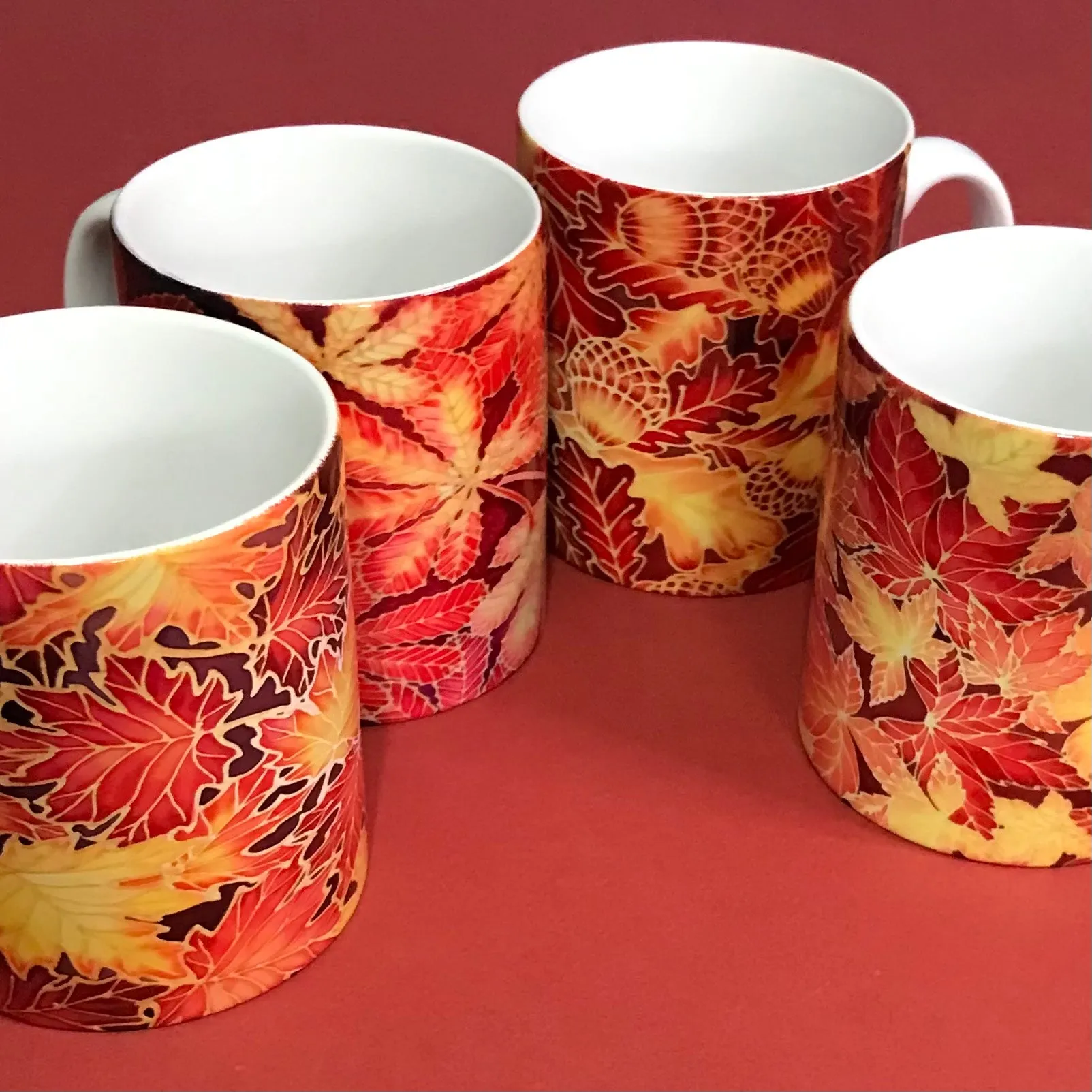 Autumn Leaves Set of 4 Mugs or Mug and Coaster Box Sets - Red Mug Set - Autumn Mug Gift