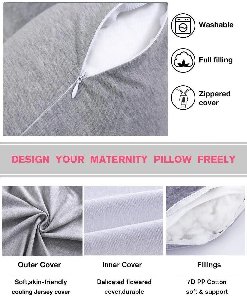 AWESLING 60 Inch Detachable Pregnancy Body Pillow with Jersey Cover (Grey)