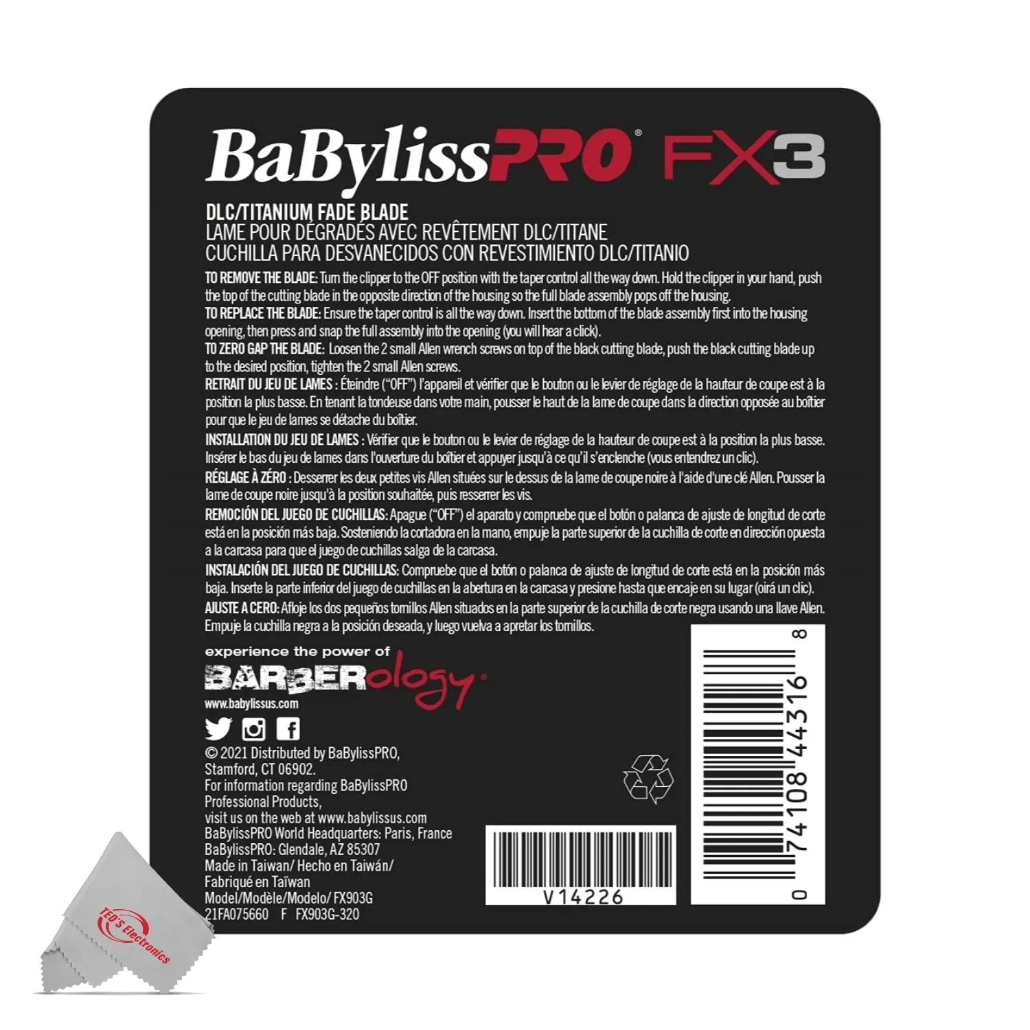 BaByliss Pro FX3 DLC Titanium Fade Replacement Blade Fits FXX3C Clipper #FX903G - 2 Count