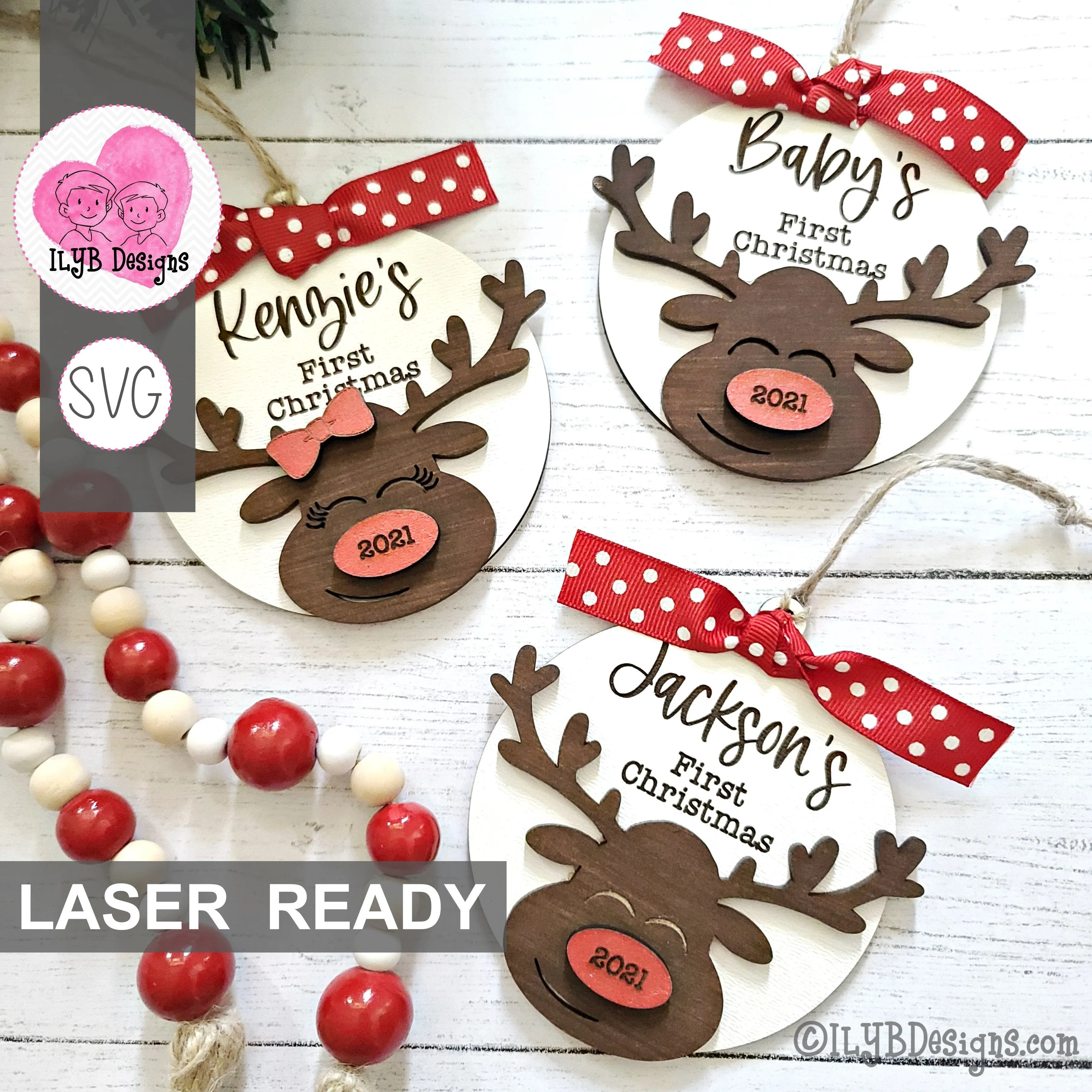 Baby's First Christmas Reindeer Ornament | Laser Cut SVG File