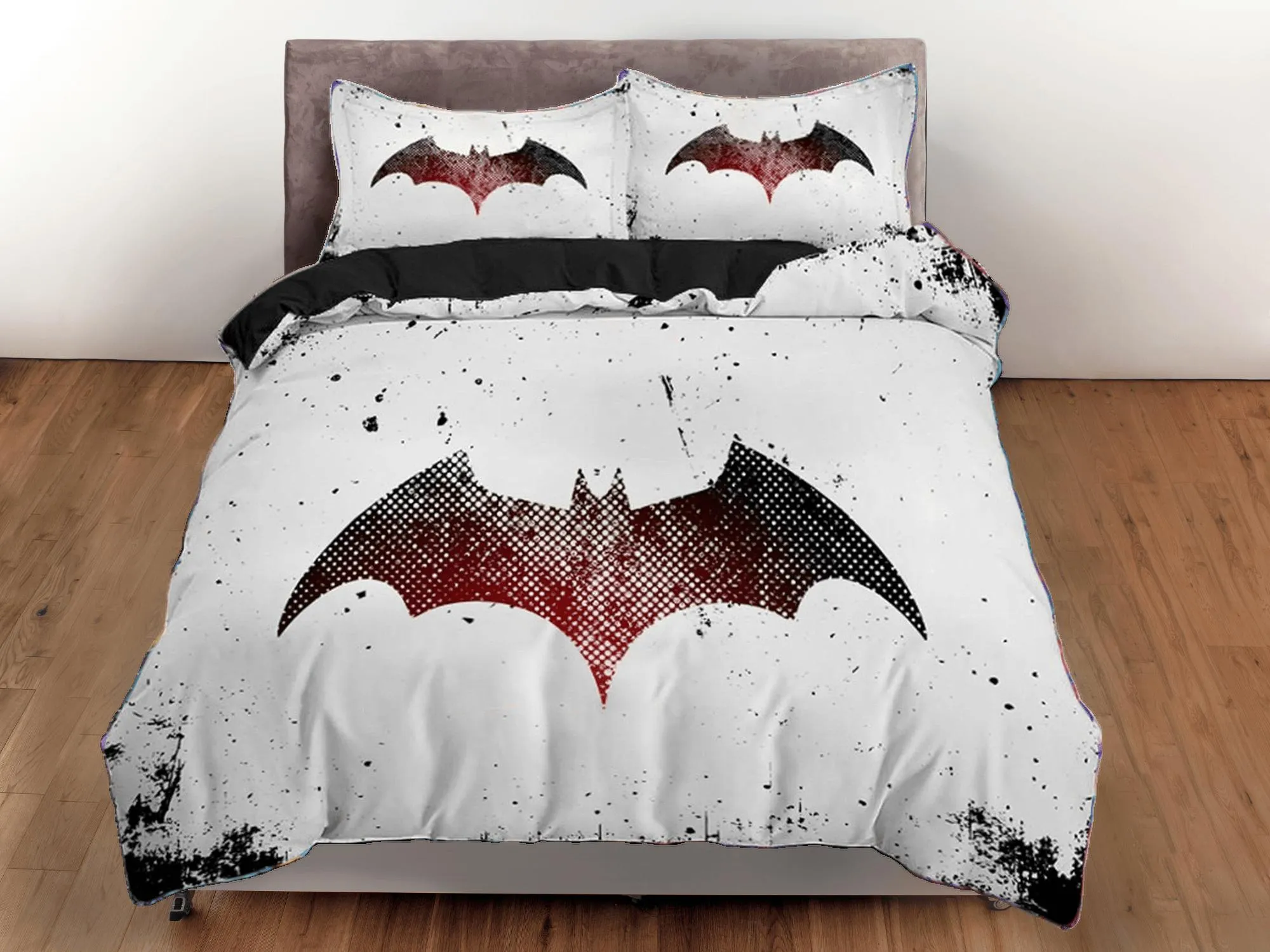 Bat silhouette halloween bedding & pillowcase, black and white duvet cover set dorm bedding, halloween decor, nursery toddler halloween gift