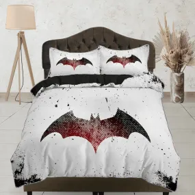 Bat silhouette halloween bedding & pillowcase, black and white duvet cover set dorm bedding, halloween decor, nursery toddler halloween gift