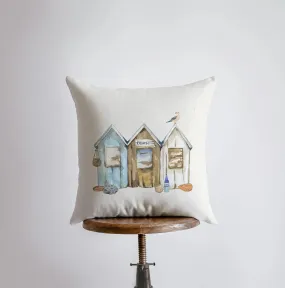 Beach Huts | Watercolor | Throw Pillow | Home Decor | Coastal Decor | Nautical | Ocean | Gift for Her | Accent Pillow Cover | Beach | Sea