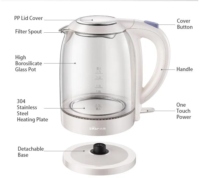 Bear Electric Kettle 1.7L Glass kettle (ZDH-A17L1)