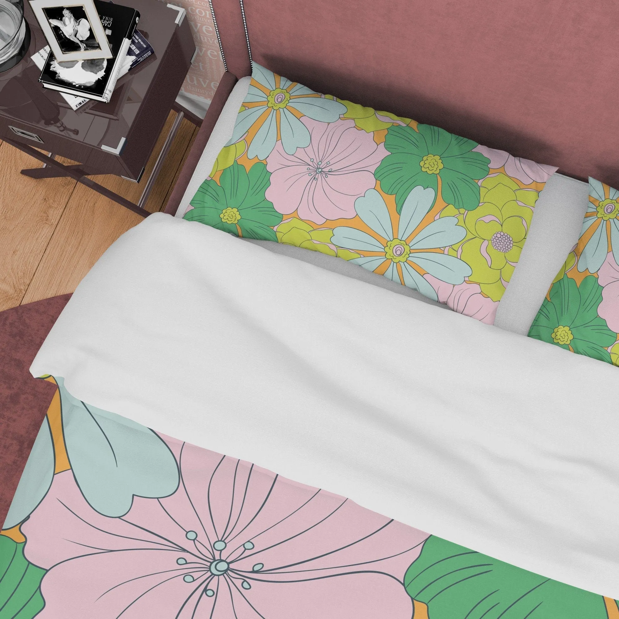 Beautiful Flower Boho Bedding Colorful Duvet Cover Bohemian Bedroom Set, Unique Blanket Cover Floral Quilt Cover, Aesthetic Bedspread