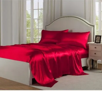 Bella & Whistles Satin Charmeuse Sheet Set Red - Queen