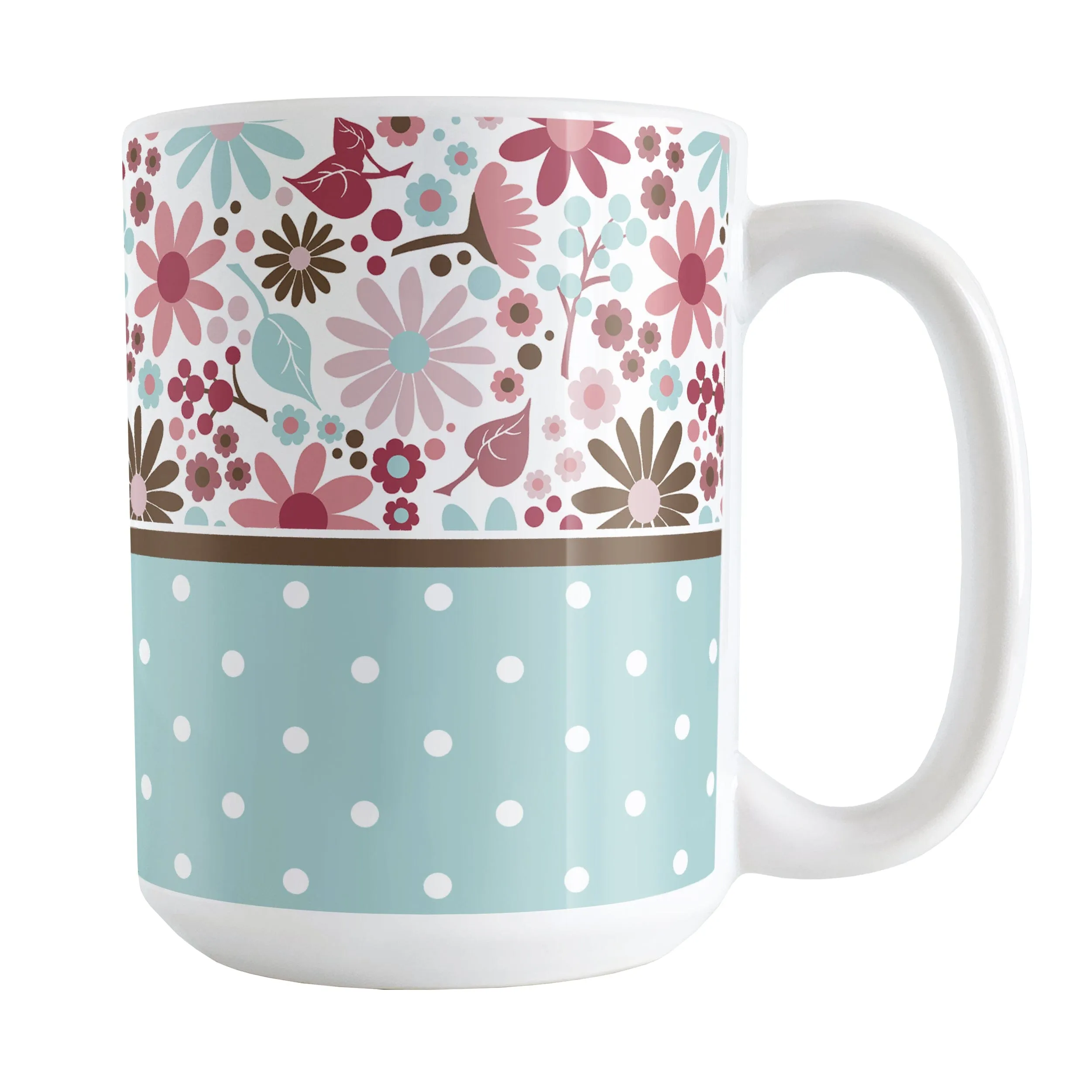 Berry Blue Summer Flowers Polka Dot Mug