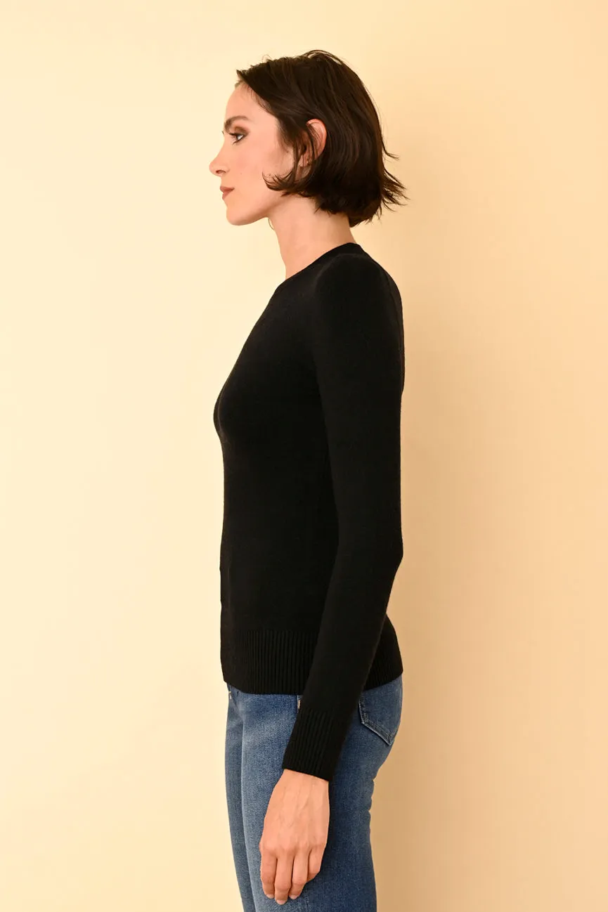 Black EcoMerino Long Sleeve Crew Neck