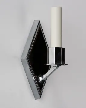 Black Glass and Chrome Sconce with Diamond Backplate