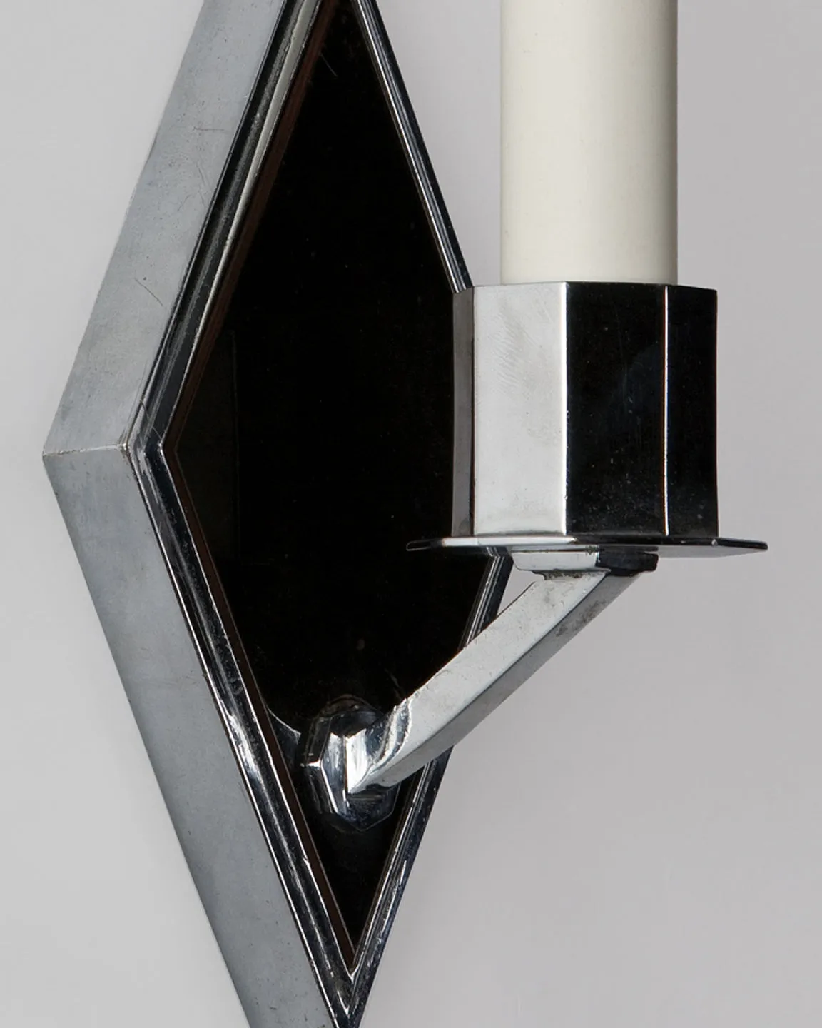 Black Glass and Chrome Sconce with Diamond Backplate