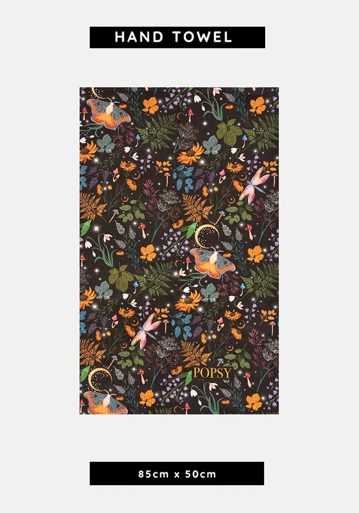 Black Magical Moth Print Hand Towel