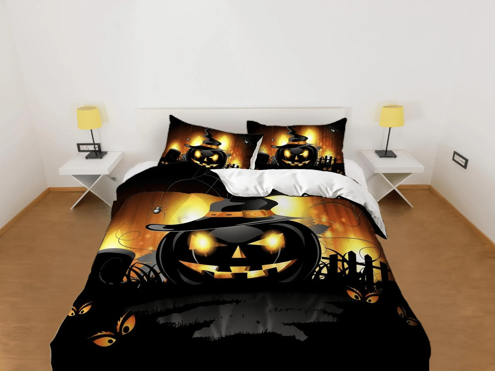 Black pumpkin halloween bedding & pillowcase, gothic duvet cover, dorm bedding, goth decor toddler bedding, halloween gift