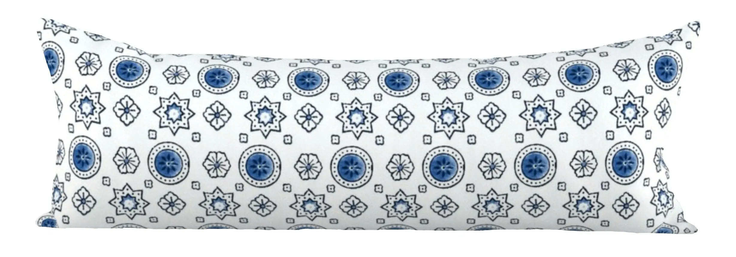 Blue and White “Moroccan Stars” Block Printed Linen Pillow Cover: Available in 10 Sizes