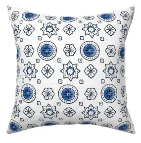 Blue and White “Moroccan Stars” Block Printed Linen Pillow Cover: Available in 10 Sizes